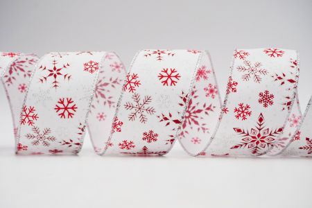 Текстурована стрічка зі сніжинками на дроті_KF6999G-7_біла